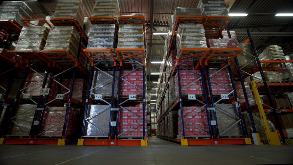 Huge boxes.Creative. Storage of orders in which there are huge boxes very evenly and by numbers on